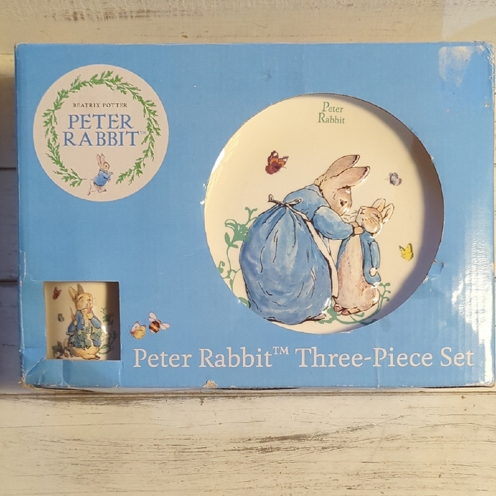 2014 Gund Enesco Peter Rabbit 3-Piece Dish Set With Box 4048902 Beatrix Potter